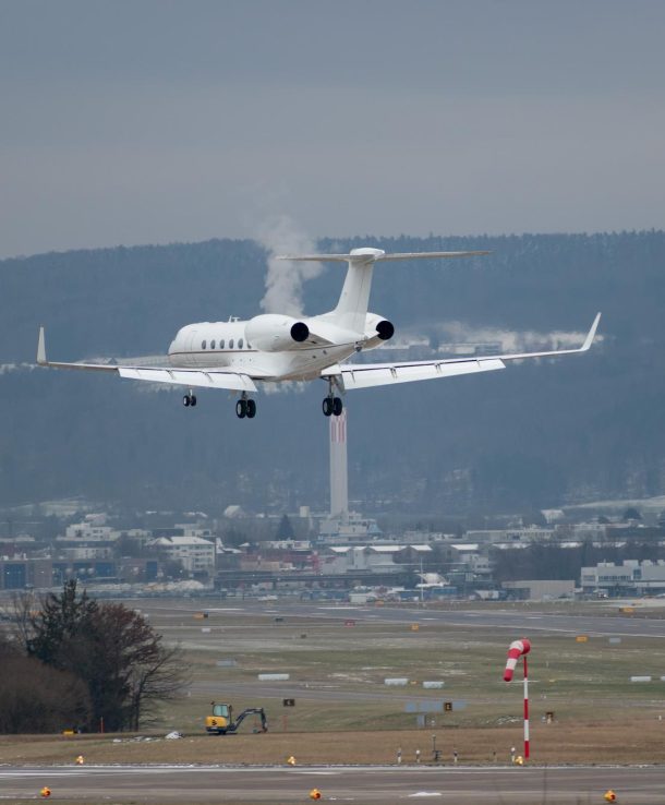 Zurich, Switzerland, January 15, 2024 Business aircraft on its final approach to runway 14 during the world economic forum in Davos